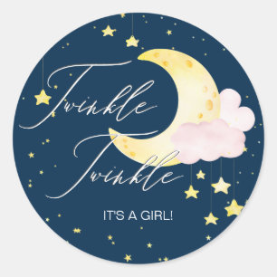 Sticker Rond Twinkle Twinkle Little Star Rose Girl Baby shower