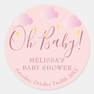Sticker Rond Twinkle Twinkle Oh Baby Rose Baby Shower