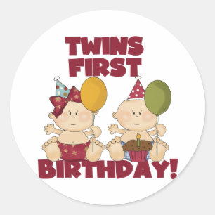 Sticker Rond Twins 1er Anniversaire T-shirts et cadeaux garçon/