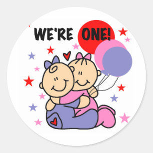 Sticker Rond Twins We're One Birthday Tshirts and Gifts