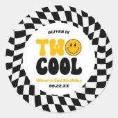 Sticker Rond Two Cool Happy Retro Second 2nd Birthday Party (Devant)