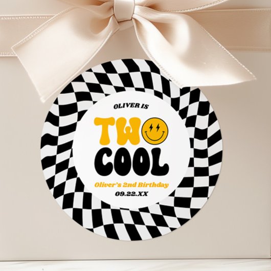 Sticker Rond Two Cool Happy Retro Second 2nd Birthday Party