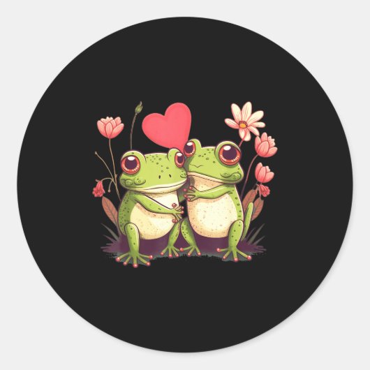 Sticker Rond Two Frogs Valentines Day Love On Couple Frog  (Devant)