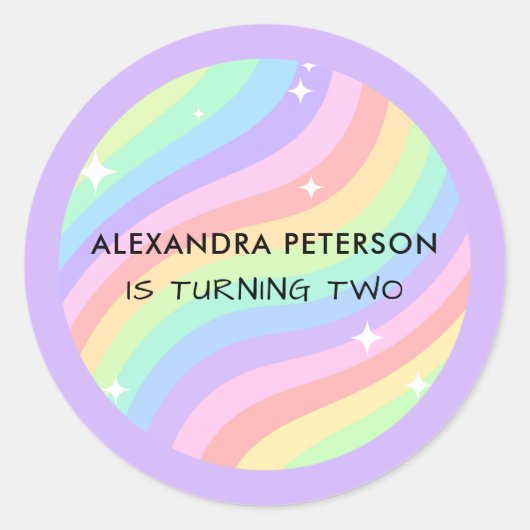 Sticker Rond Two Groovy Retro Pastel Rainbow 2nd Birthday (Devant)