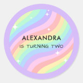 Sticker Rond Two Groovy Retro Pastel Rainbow 2nd Birthday Round (Devant)