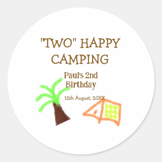 Sticker Rond Two happy camping 2nd birthday tree camp kids (Devant)