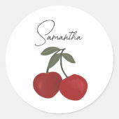 Sticker Rond Two Red Cherries Illustration | Cute Fruit Art (Devant)