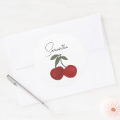 Sticker Rond Two Red Cherries Illustration | Cute Fruit Art (Enveloppe)