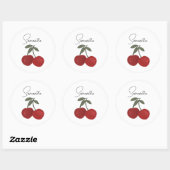 Sticker Rond Two Red Cherries Illustration | Cute Fruit Art (Feuille)