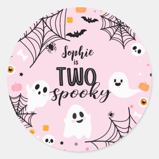 Sticker Rond Two Spooky Pink Halloween Ghost (Devant)