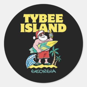 Sticker Rond TYBEE ISLAND GEORGIA Père Noël Christmas Surfing