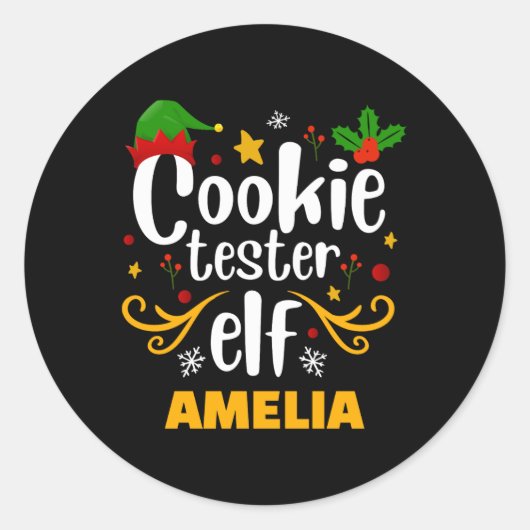 Sticker Rond Tygraphy Cookie Tester Elf Family Matching T Shirt (Devant)