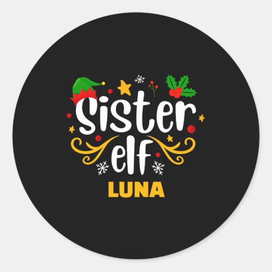 Sticker Rond Tygraphy Sister Elf Fun Family Matching  (Devant)