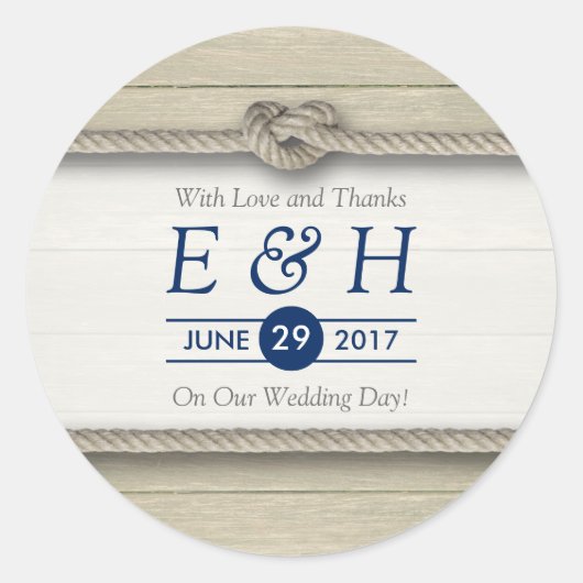 Sticker Rond Tying The Knot Rustic Beach Wedding Favor (Devant)