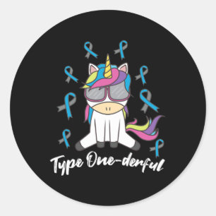 Sticker Rond Type 1 Diabète T1D Unicorne Type Onederene