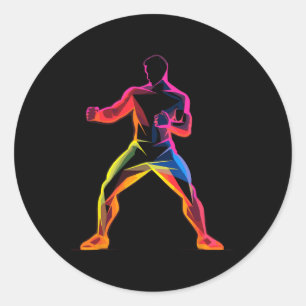 Sticker Rond Type dessin animé de kickboxing Guy Kickboxeur Sav