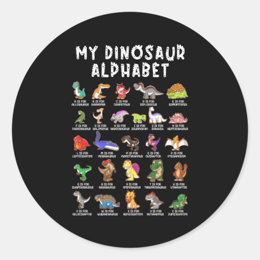 Sticker Rond Types De Dinosaures Alphabet Dino Identification (Devant)