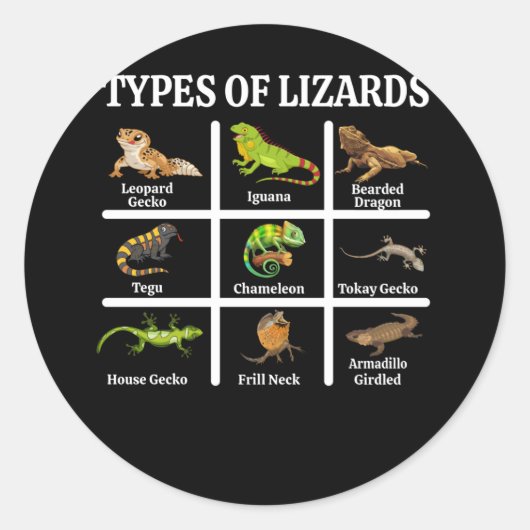 Sticker Rond Types de lézards Lizard Reptiles (Devant)