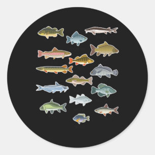 Sticker Rond Types De Pêche Au Poisson D'Eau Douce