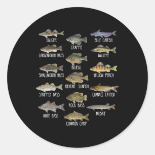 Sticker Rond Types d'espèces de poissons d'eau douce Biologie P