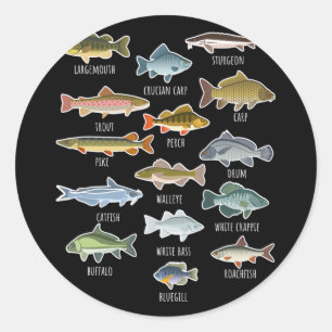 Sticker Rond Types d'espèces de poissons d'eau douce Pêche