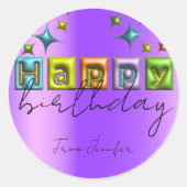 Sticker Rond Typographie 3D gonflée et étincelles Joyeux annive (Devant)