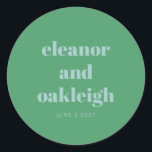 Sticker Rond Typographie audacieuse Bright Green Blue Mariage m<br><div class="desc">Typographie audacieuse Bleu et Vert Chartreuse Moderne Mariage Classic Sticker rond</div>