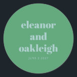 Sticker Rond Typographie audacieuse Bright Green Blue Mariage m<br><div class="desc">Typographie audacieuse Bleu et Vert Chartreuse Moderne Mariage Classic Sticker rond</div>