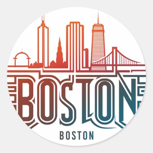 Sticker Rond Typographie Boston City Skyline (Devant)