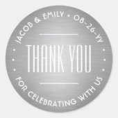 Sticker Rond Typographie Chic Déco Merci Argent Faux Foil (Devant)