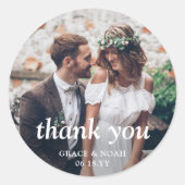 Sticker Rond Typographie classique simple Mariage photo Merci (Devant)