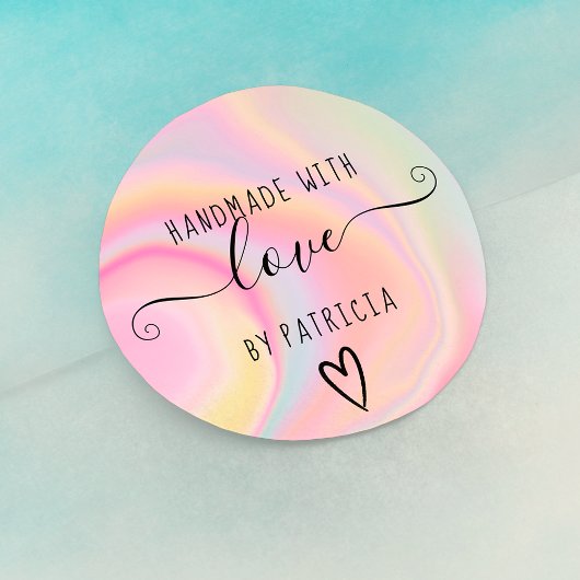 Sticker Rond Typographie d'amour artisanale pastel arc-en-ciel 