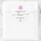 Sticker Rond Typographie d'amour artisanale pinceau violet (Sac)