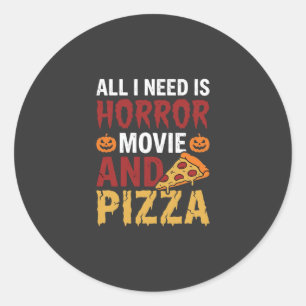 Sticker Rond Typographie de film d'horreur et de pizza Hallowee