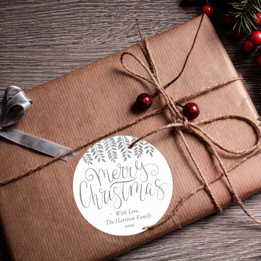 Sticker Rond Typographie de l'effet d'huile d'argent Joyeux Noë