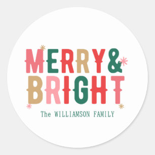 Sticker Rond Typographie de Noël Minimal Vert Rouge Marron Gras