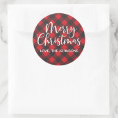 Sticker Rond Typographie de Noël Rouge Plaid Joyeux Script (Sac)