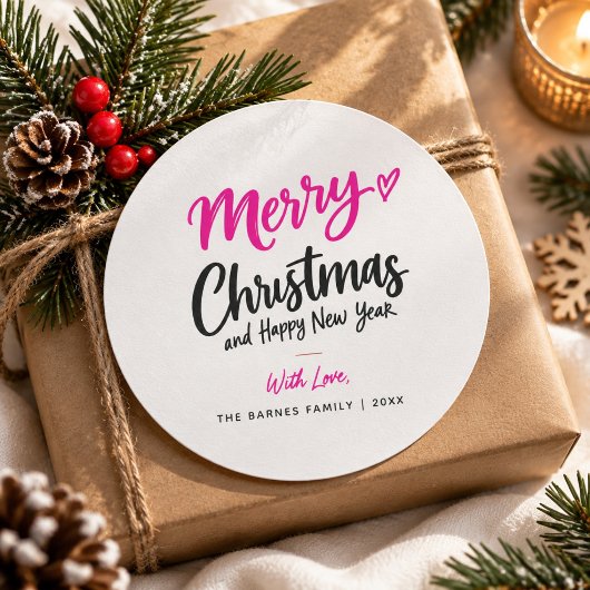 Sticker Rond Typographie de script Joyeux Noël rose noir