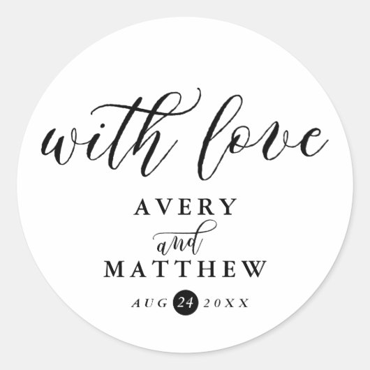 Sticker Rond Typographie de script simple | Avec amour mariage (Devant)
