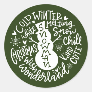Sticker Rond Typographie de Snowman Christmas Winter Wonderland