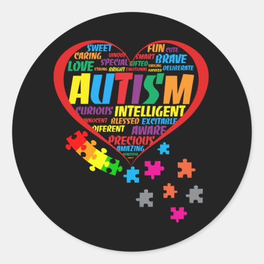 Sticker Rond Typographie du coeur de l'autisme Sensibilisation  (Devant)
