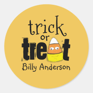 Sticker Rond Typographie du Corn de bonbons Halloween Trick ou
