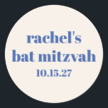 Sticker Rond Typographie en gras bleu ivoire Bat mitzvah person<br><div class="desc">Typographie en gras Bleu ivoire Cute Bat mitzvah classique rond Sticker</div>