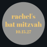 Sticker Rond Typographie en gras gris jaune Bat mitzvah personn<br><div class="desc">Typographie Gras Sticker Bat mitzvah classique rond Jaune et Gris Personnalisé</div>