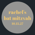 Sticker Rond Typographie en gras gris jaune Bat mitzvah personn<br><div class="desc">Typographie Gras Sticker Bat mitzvah classique rond Jaune et Gris Personnalisé</div>
