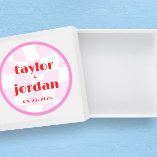 Sticker Rond Typographie Gras Disco Motif Rétro Rose Rouge