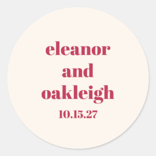 Sticker Rond Typographie Gras Magenta Rouge ivoire Mariage pers