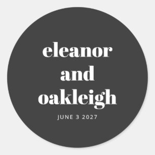 Sticker Rond Typographie Gras Mariage Moderne Noir et Blanc