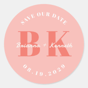 Sticker Rond Typographie Gras Monogramme Corail Date de Sauvega