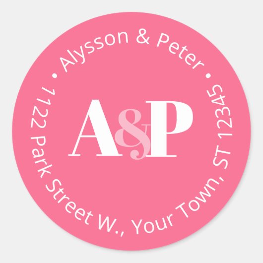 Sticker Rond Typographie Gras Rose Et Blanc Adresse De Retour (Devant)